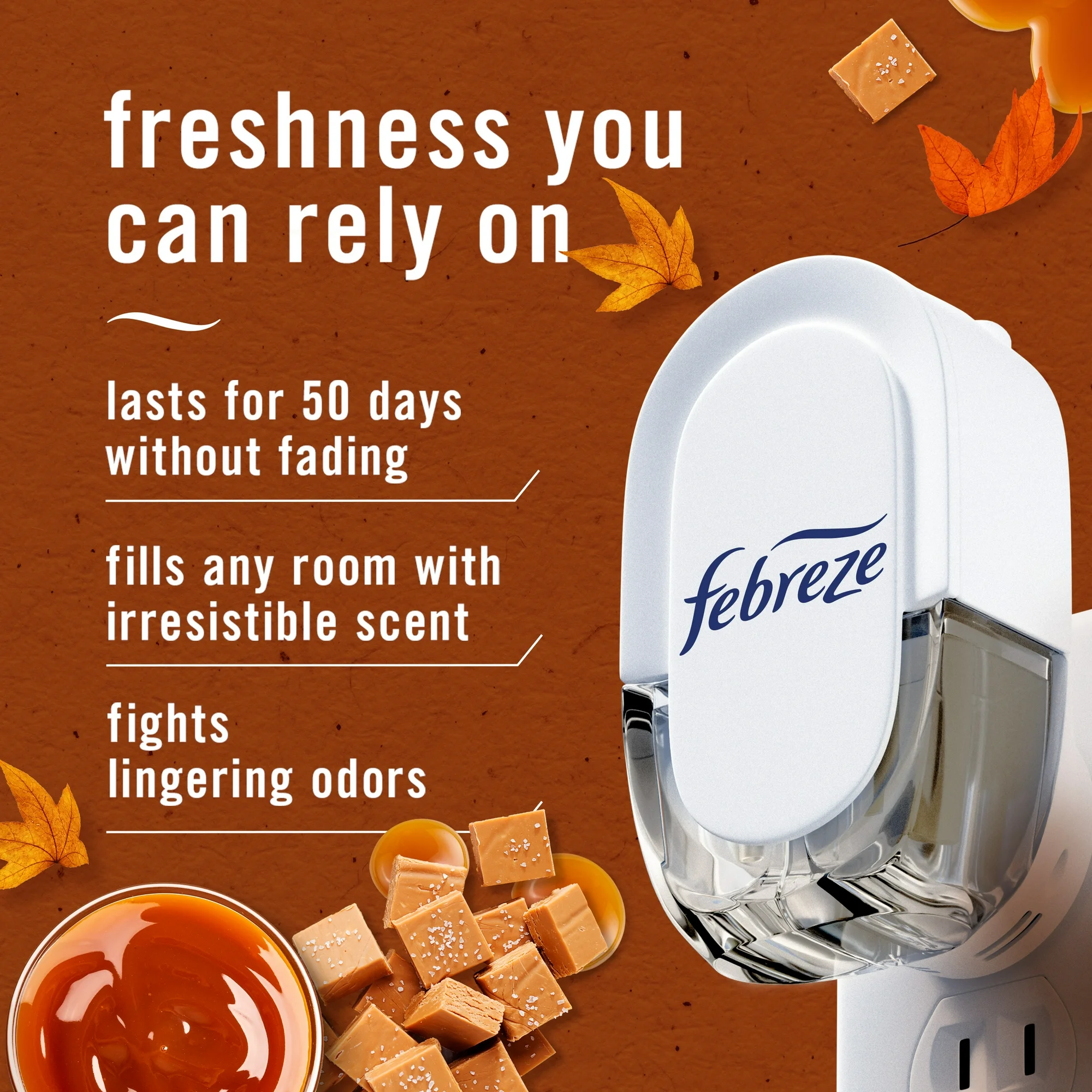 Febreze Plug Refill Odor-Fighting Air Freshener Sea Salt Caramel & Maple Scent, 3 Ct 0.87 fl oz Each - Image 3