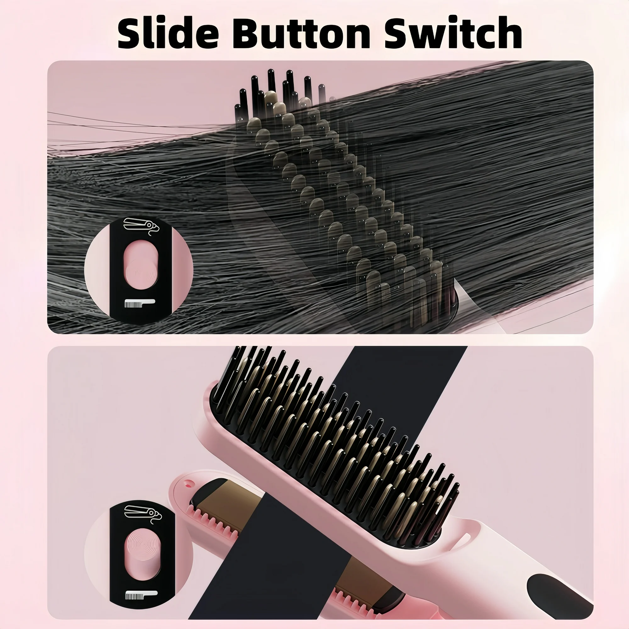 KYFIU Hair Straightener Brush, 2-in-1 Splint Straight Comb, Lightweight Hot Comb with 4 Temperature Control and Removable Magnetic Comb Teeth, Pink - Image 13