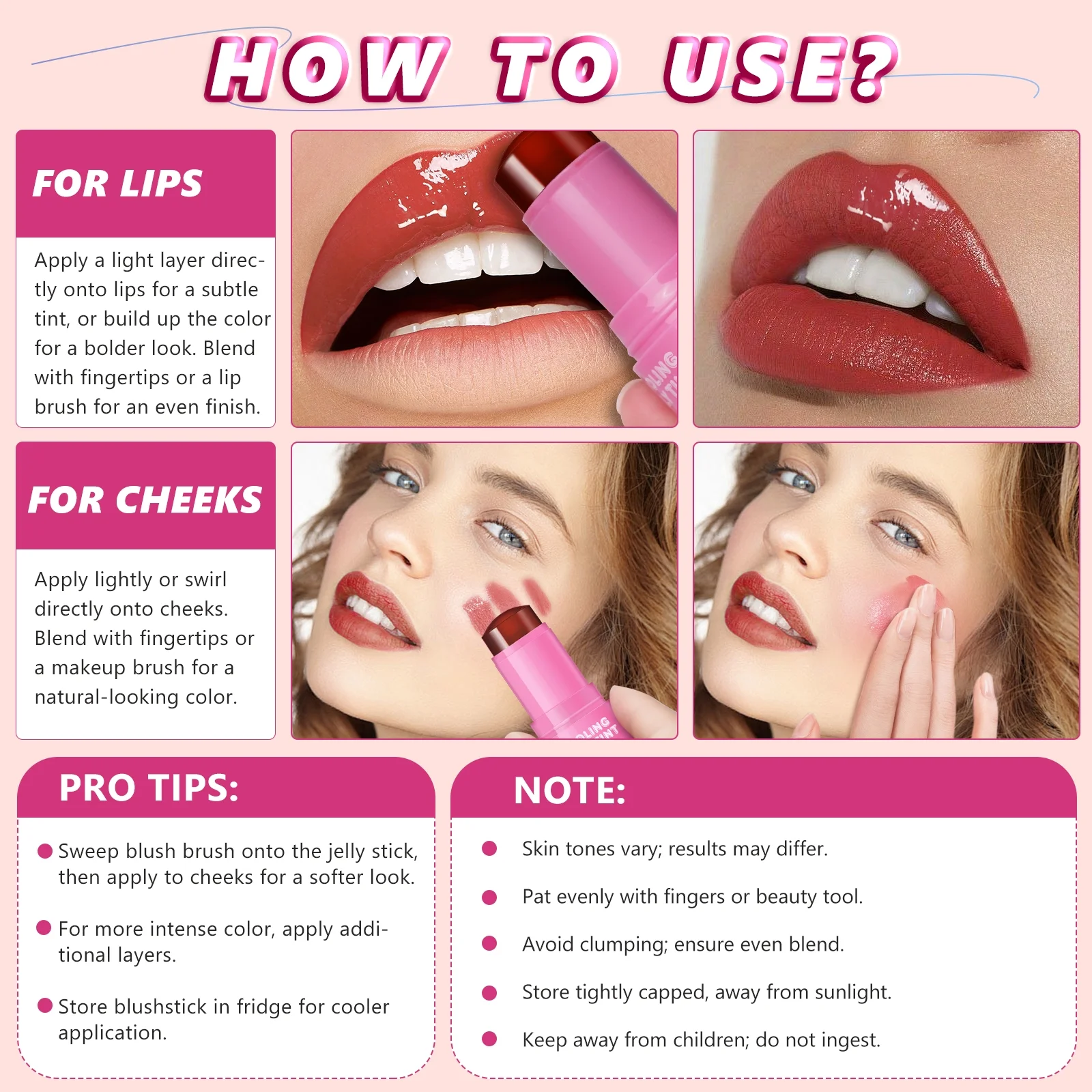 Ikzee Cooling Jelly Tint,Multi-use Jelly Blush Stick,Jelly Blush Stick for Lip, Cheek, Eye Makeup,3 PCS Sheer Lip & Cheek Stain - Image 4