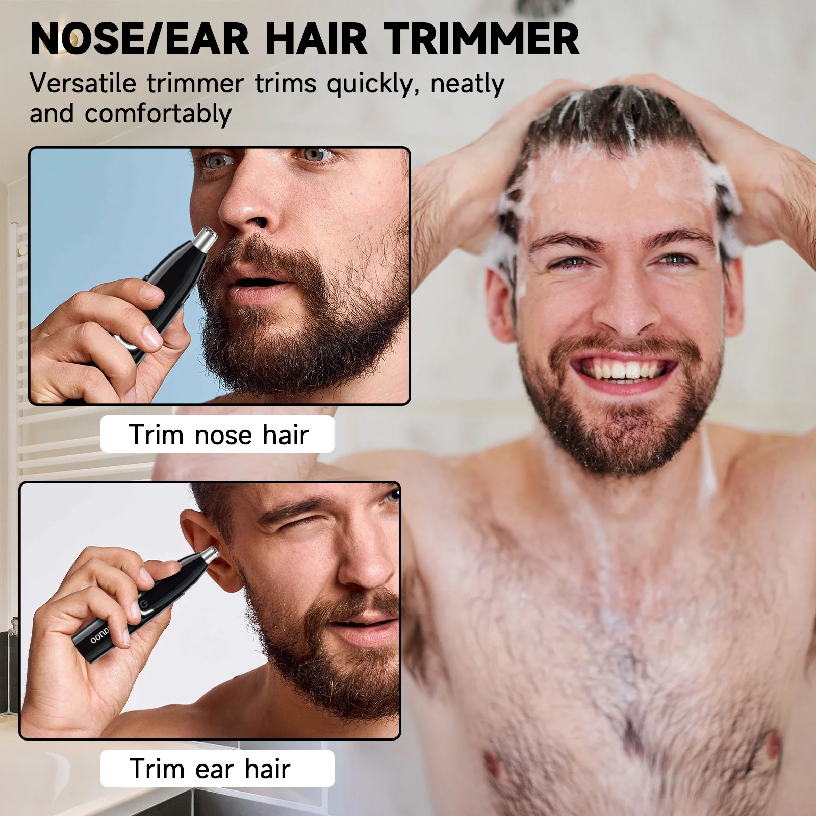 Huauoo Rechargeable Nose and Ear Trimmer, Unisex, Black - Image 2