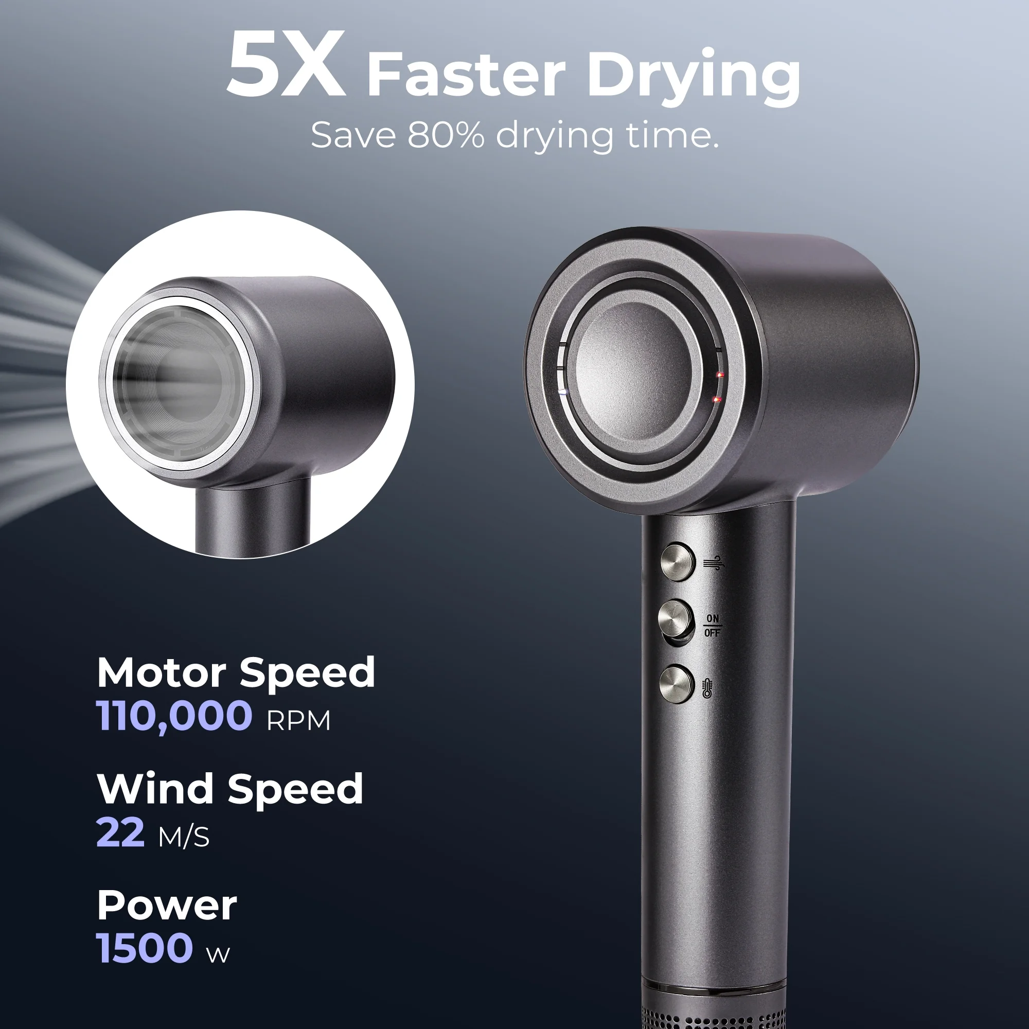 Dygoophy® Leafless High-Speed Hair Dryer - 1500W Brushless Motor, Ionic Technology, Smart Temperature Control, Cold and Hot Air Alternating, Perfect for Home and Salon Use - Image 10