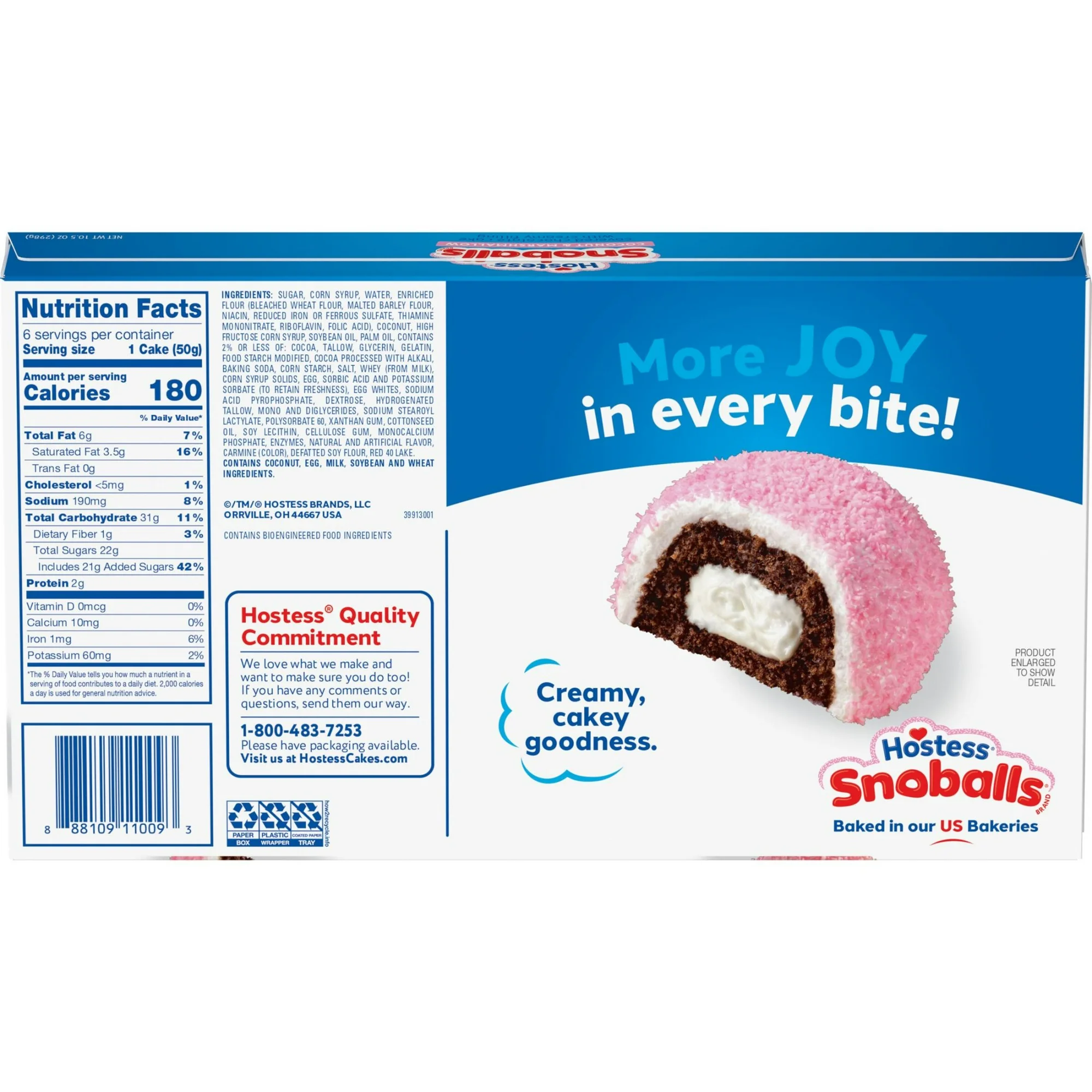 Hostess Snoballs Snack Cakes, Coconut & Marshmallow Covered Chocolate Cake, 10.5 oz Box (6 Ct.) - Image 7