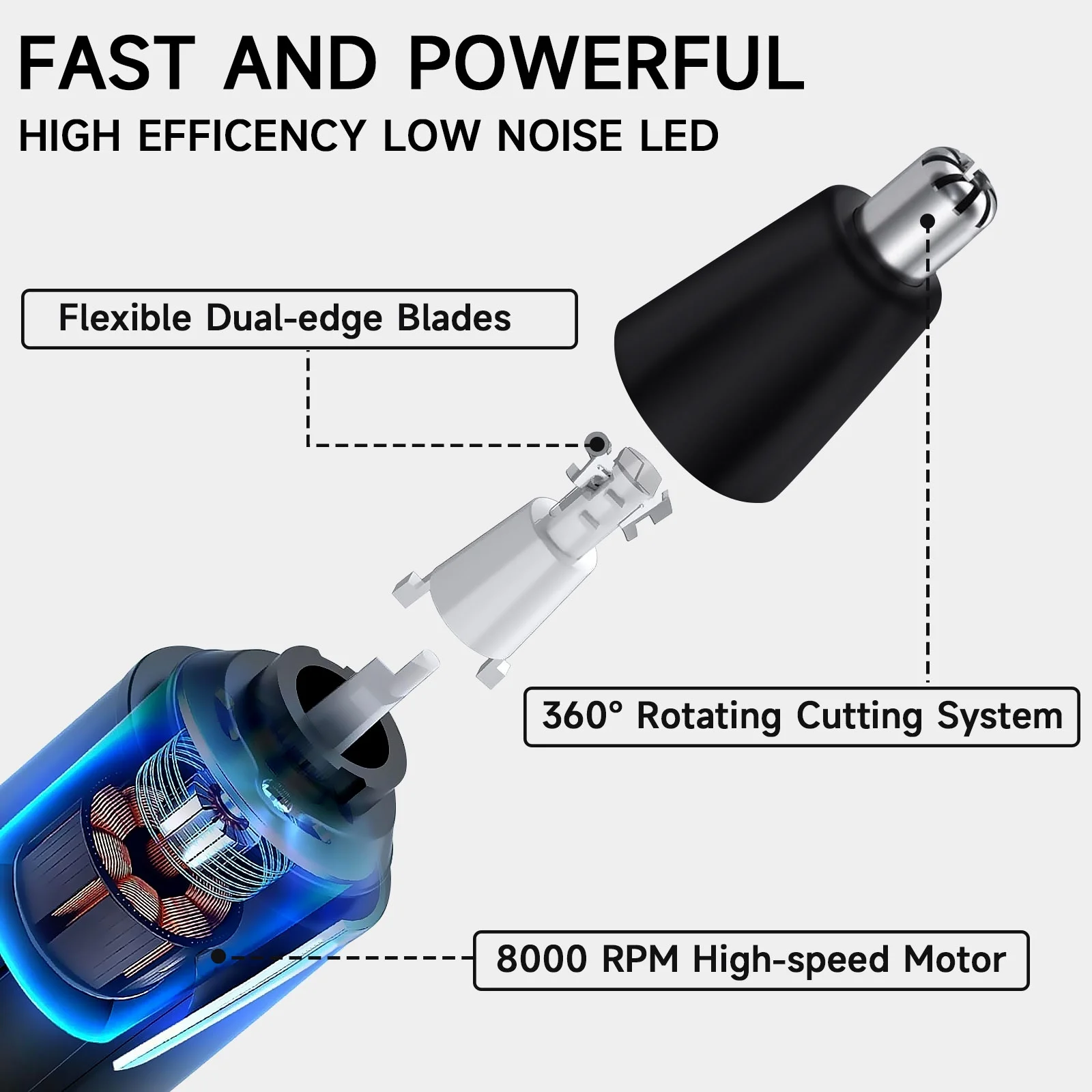 Huauoo Rechargeable Nose and Ear Trimmer, Unisex, Black - Image 3