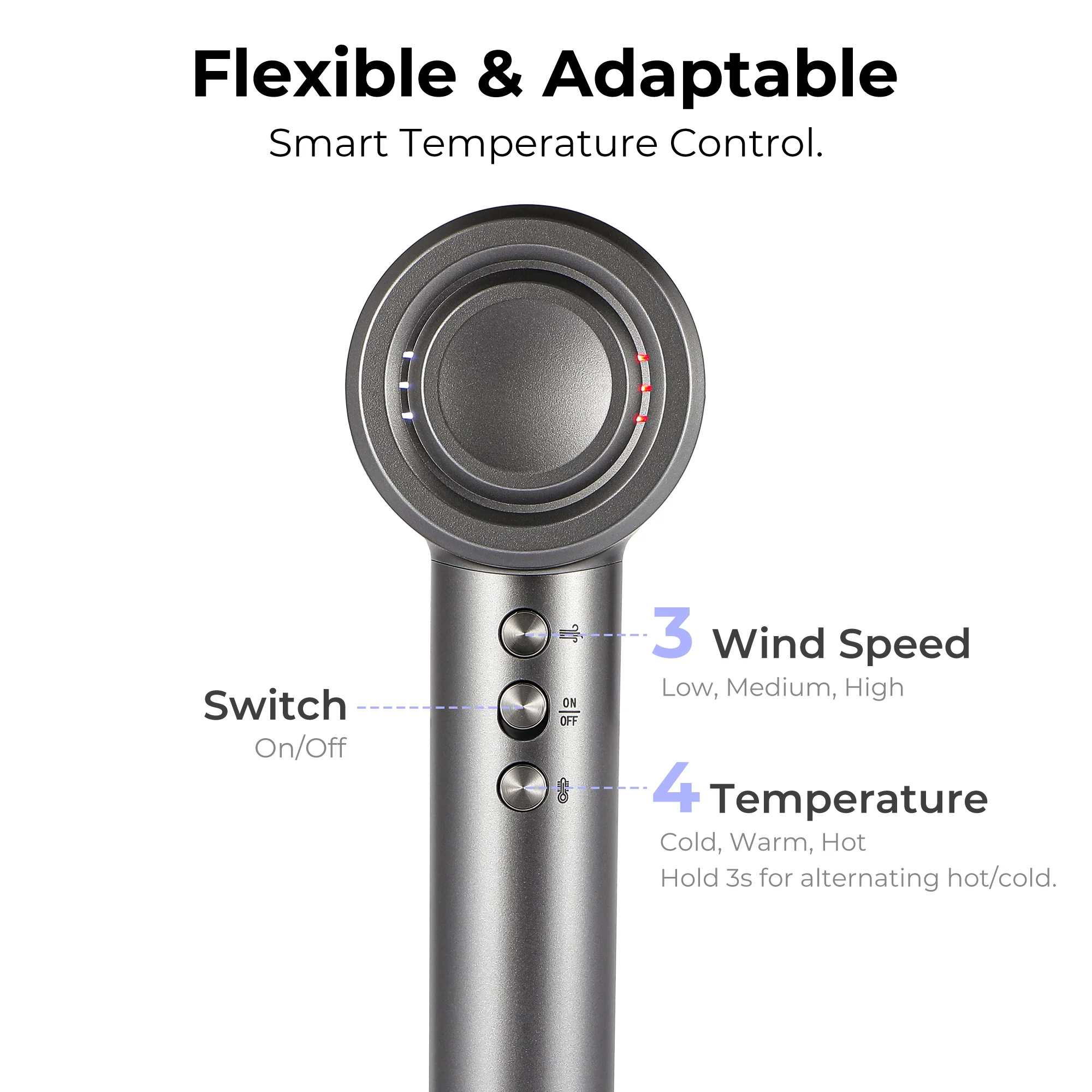 Dygoophy® Leafless High-Speed Hair Dryer - 1500W Brushless Motor, Ionic Technology, Smart Temperature Control, Cold and Hot Air Alternating, Perfect for Home and Salon Use - Image 6