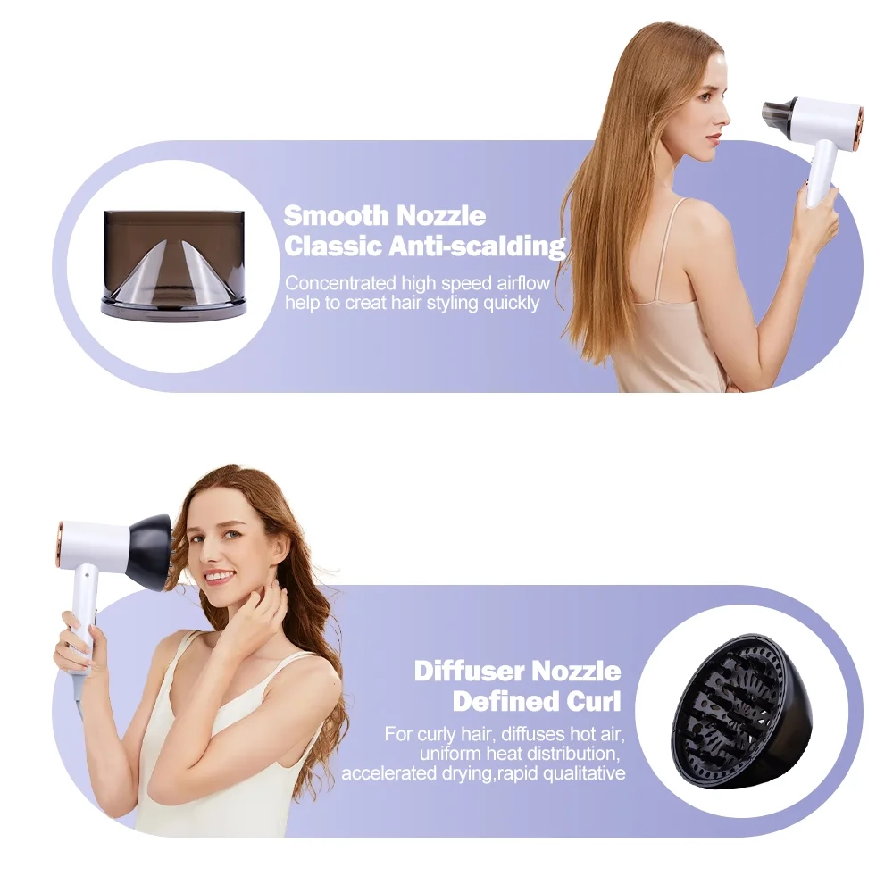Ionic Hair Dryer, 2100W Professional Blow Dryer, Negative Ion Technolog Drying with 3 Heating, 2 Speed, 2 Nozzle for Home Salon Travel - Image 7