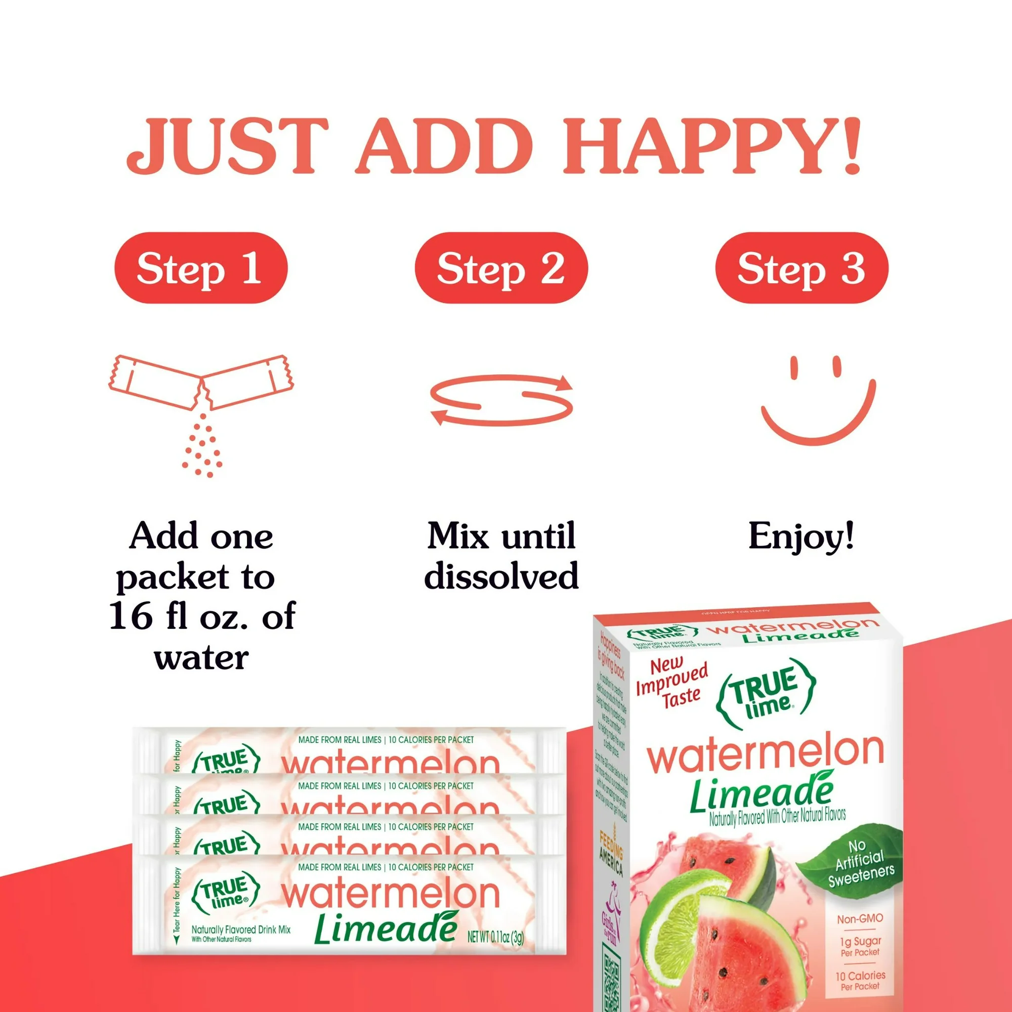 True Lime Watermelon Limeade Drink Mix Powder, No Artificial Sweeteners, 1.06 oz.Packet, 10 Count Box - Image 4