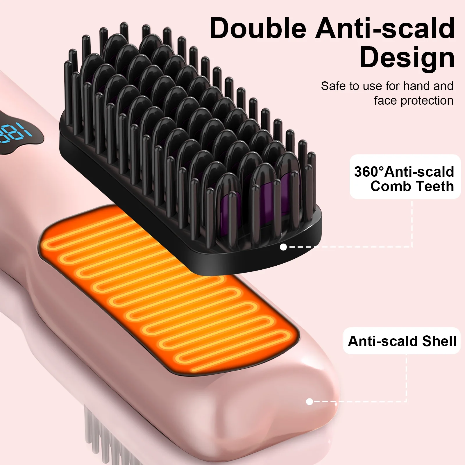 Wetene Wireless Hair Straightening Comb, Portable USB Charging Curling Iron, Electric Styling Comb, Rechargeable Hair Care Tool - Image 5