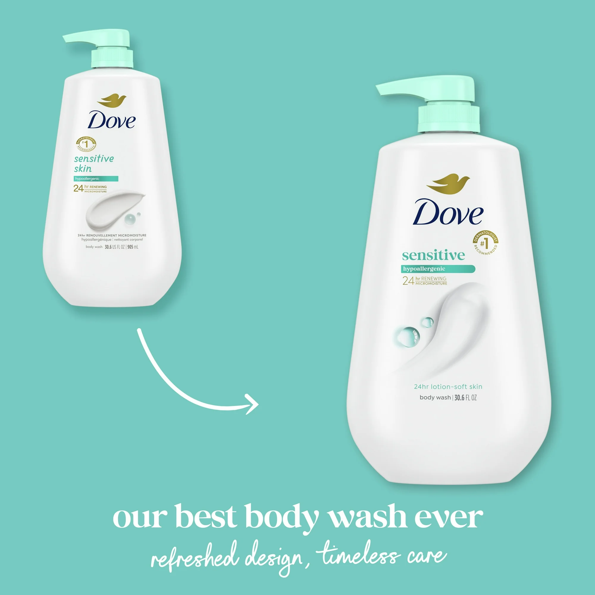 Dove Moisturizing Liquid Body Wash for Women Sensitive Skin Hypoallergenic, 30.6 oz with Pump - Image 4
