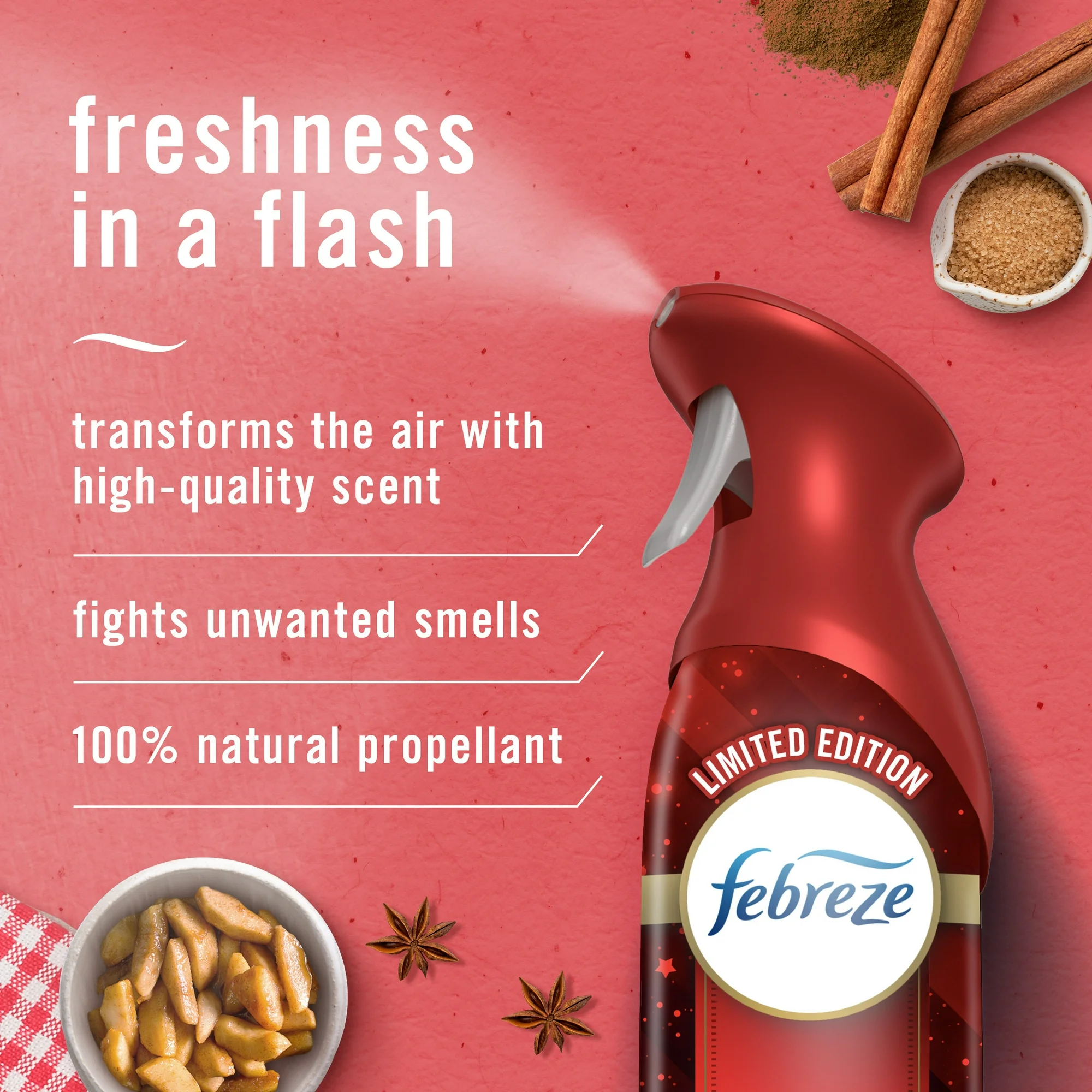 Febreze Air Mist, Odor-Fighting Air Freshener, Baked Cinnamon Apples, 8.8 oz. Aerosol, Pack of 2 - Image 3