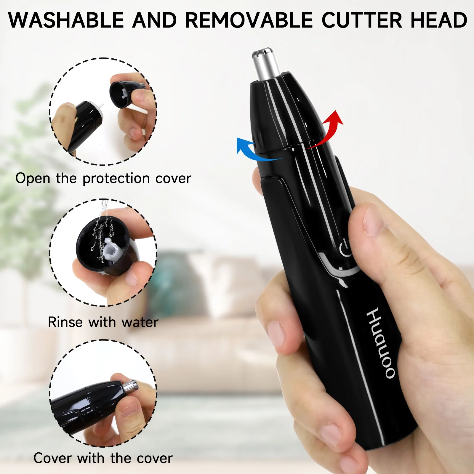 Huauoo Rechargeable Nose and Ear Trimmer, Unisex, Black - Image 4
