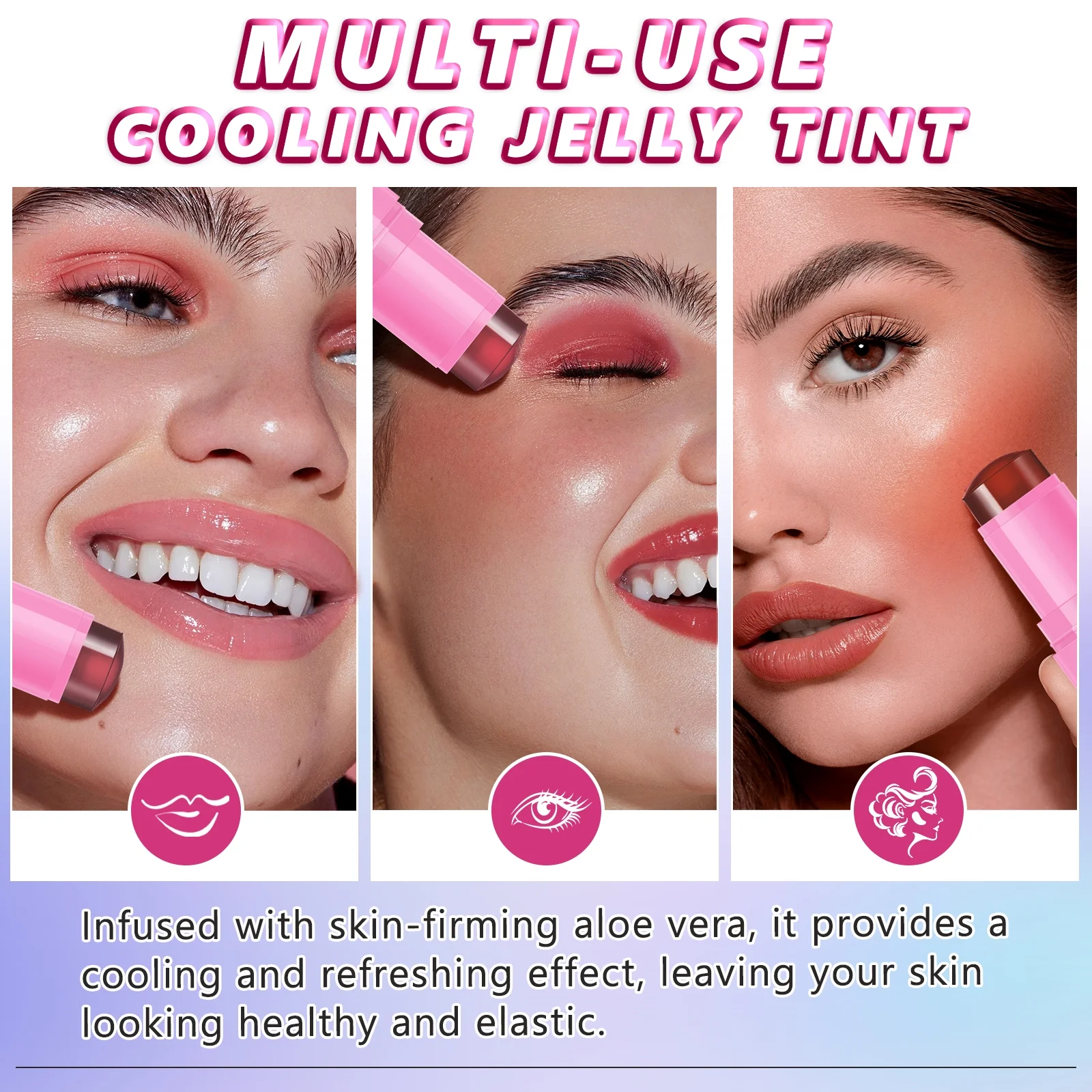 Ikzee Cooling Jelly Tint,Multi-use Jelly Blush Stick,Jelly Blush Stick for Lip, Cheek, Eye Makeup,3 PCS Sheer Lip & Cheek Stain - Image 7