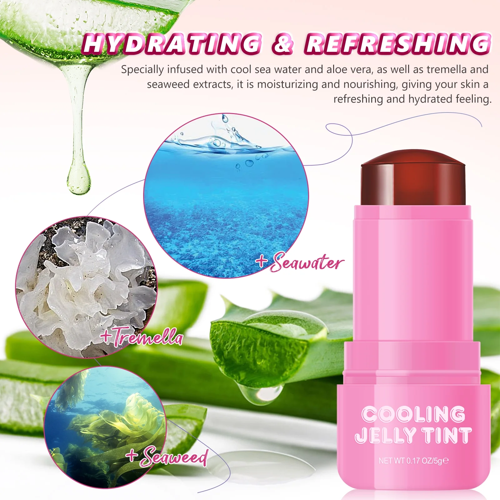 Ikzee Cooling Jelly Tint,Multi-use Jelly Blush Stick,Jelly Blush Stick for Lip, Cheek, Eye Makeup,3 PCS Sheer Lip & Cheek Stain - Image 3