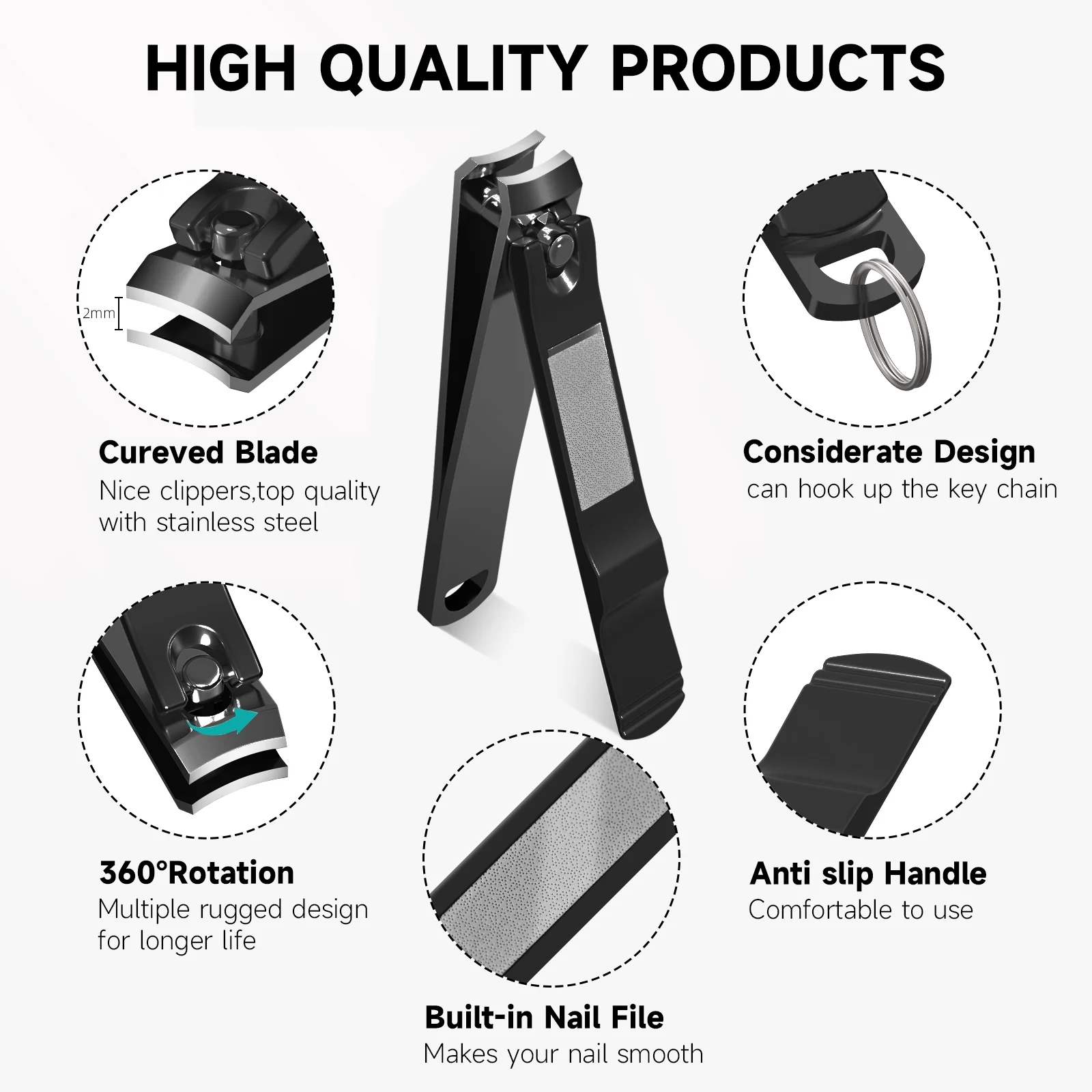 Nail Clipper, Stainless Steel Fingernails & Toenails Clippers & Nail File Sharp with Case, Set of 2 - Image 4