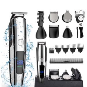 Hair Clipper for Men, All in One Grooming Kit IPX7 Waterproof, Cordless Electric Beard Trimmer, USB Rechargeable Body Mustache Nose Ear Facial Cutting Groomer for Wet/Dry W/ LED Display, Storage Dock