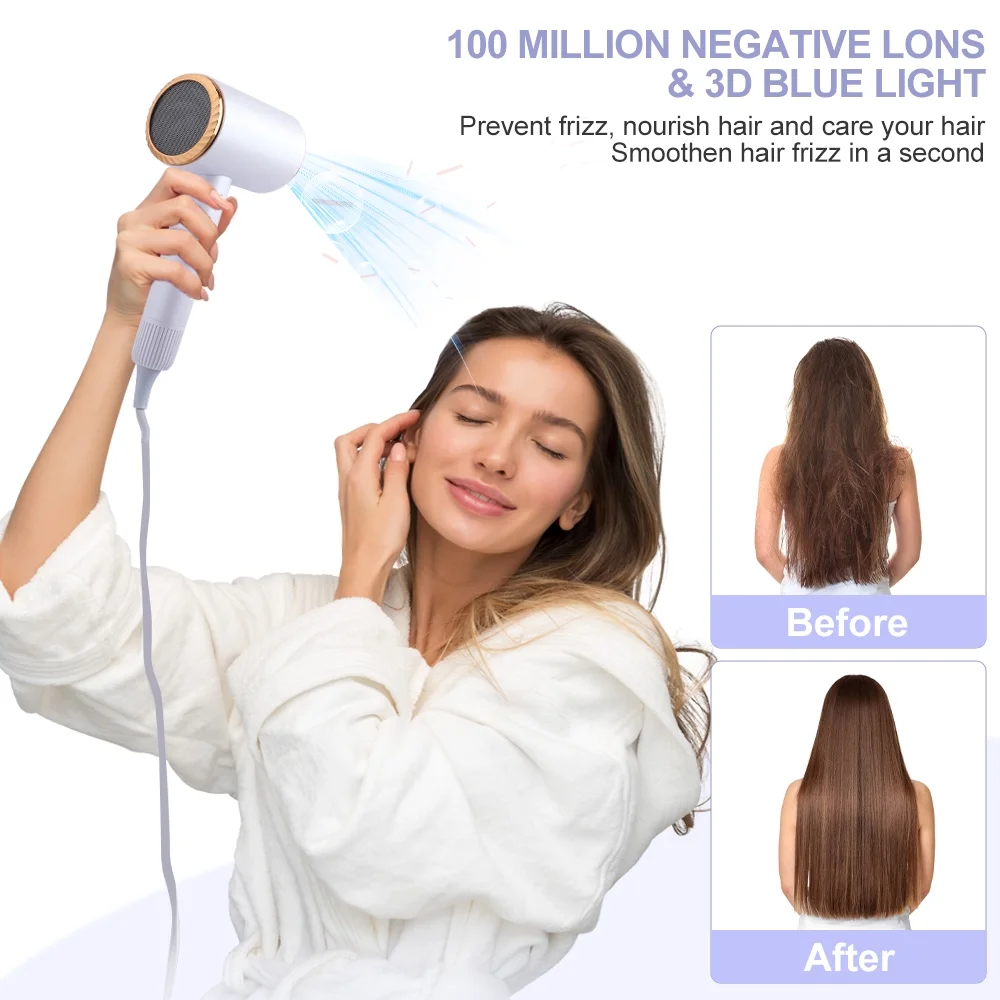 Ionic Hair Dryer, 2100W Professional Blow Dryer, Negative Ion Technolog Drying with 3 Heating, 2 Speed, 2 Nozzle for Home Salon Travel - Image 4