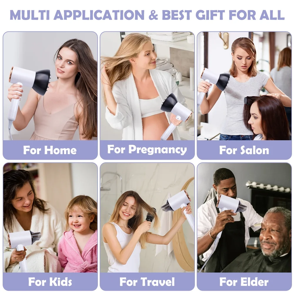 Ionic Hair Dryer, 2100W Professional Blow Dryer, Negative Ion Technolog Drying with 3 Heating, 2 Speed, 2 Nozzle for Home Salon Travel - Image 10