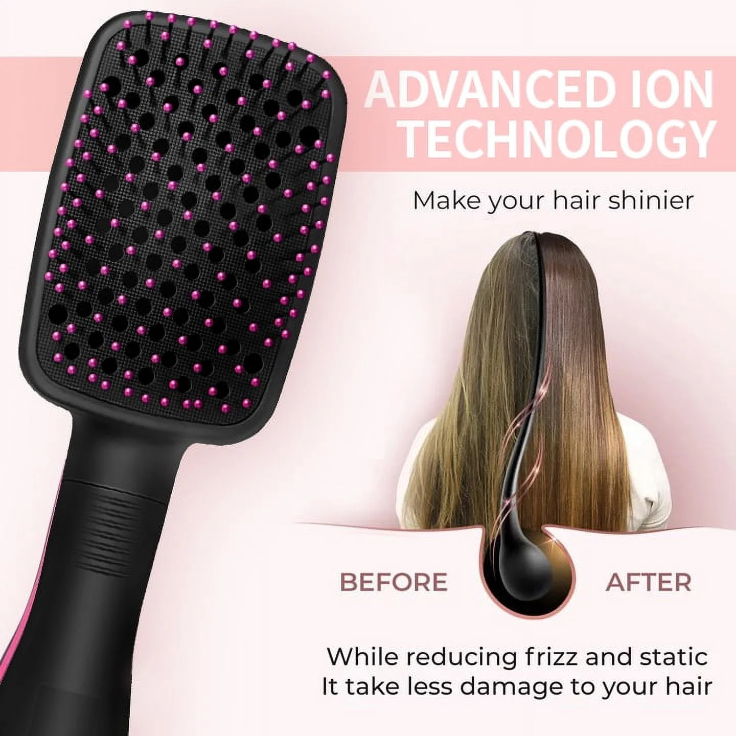 Hair Dryer Brush, Jungle Wave 2 in 1 Negative Ion Blow Dryer with Comb, Fast Drying Hot Air Brush - Image 3