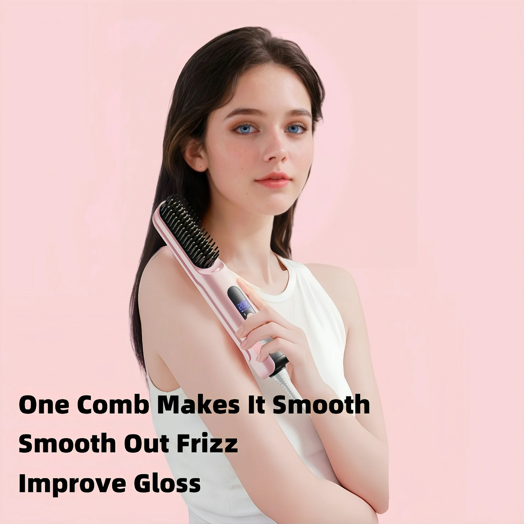 KYFIU Hair Straightener Brush, 2-in-1 Splint Straight Comb, Lightweight Hot Comb with 4 Temperature Control and Removable Magnetic Comb Teeth, Pink - Image 12